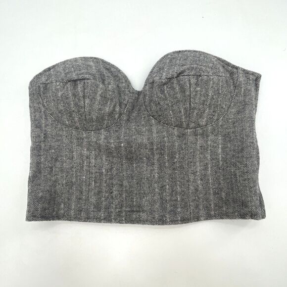 Line And Dot Crop Top Bustier Small Gray Paola Wool Blend Strapless Zip NEW - Picture 1 of 9